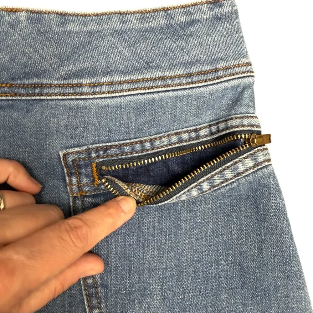 Prana Blue Denim Mini Skirt with Front Zip Pockets